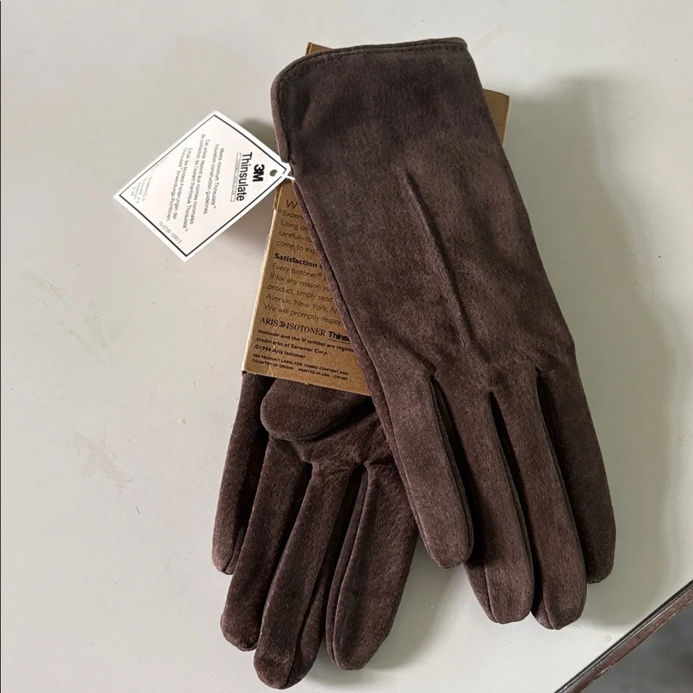 isotoner Country Suede gloves  Dark Brown Thinsulate-Lined  ladies size S  NWT - Picture 2 of 10